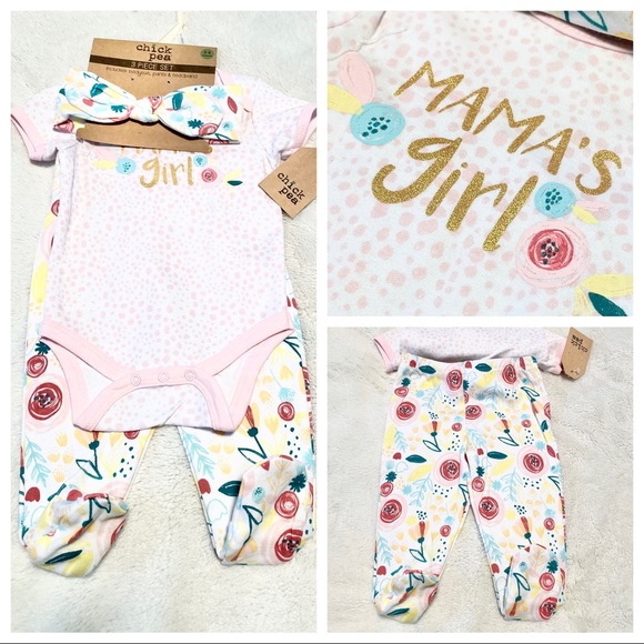 NWT Baby 3pc Shimmery Gold MAMA’S GIRL Onesie Set - Picture 1 of 6